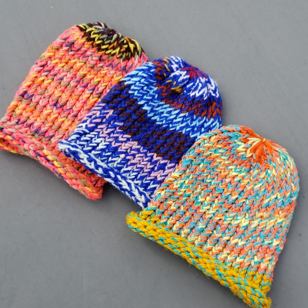 Hand Knit Hats Bundle of 3, Kids OS